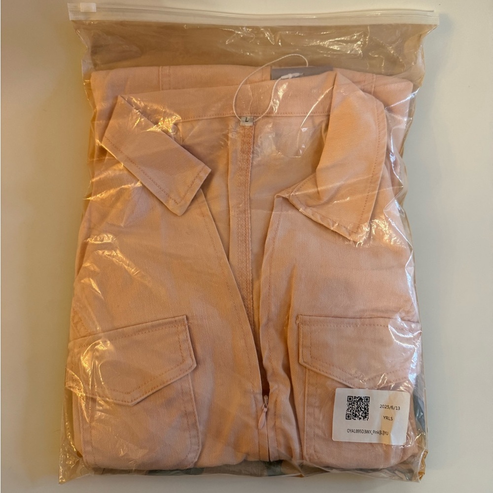 Oyrosy Vintage Slim Pink Denim Lapel Sleeveless Zipper Ruffle Mini Dress NWT - Picture 14 of 15